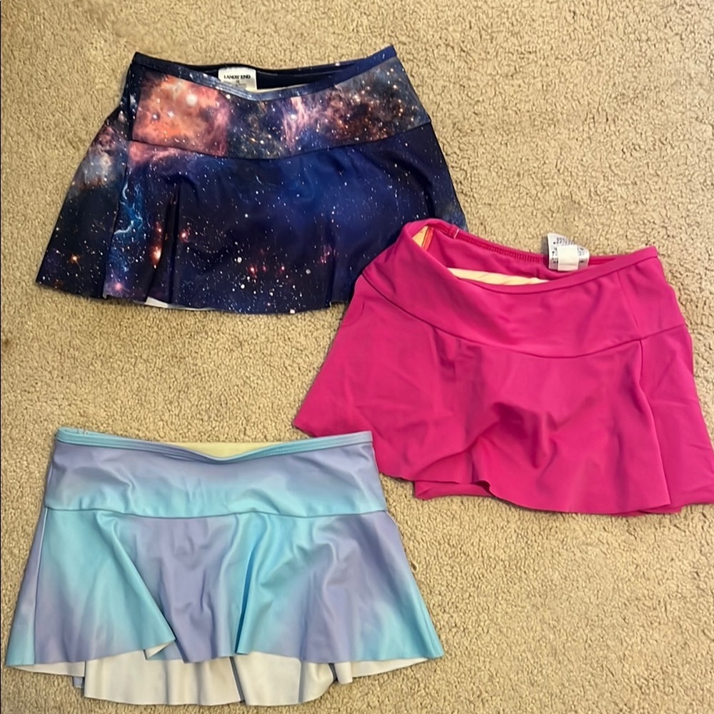 Lot of 3 Lands End Girls Swim Skirts - Pink, Blue, Star , Sky